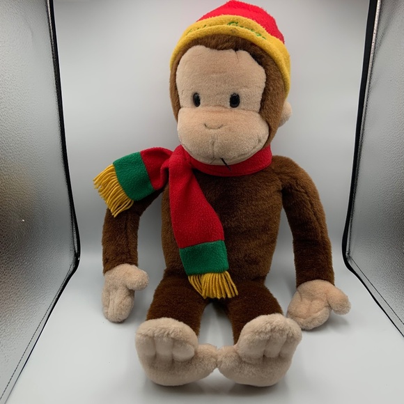 VTG Curious George Winter Hat and Scarf Jumbo 22" Large Plush Stuffed Animal - Picture 1 of 16